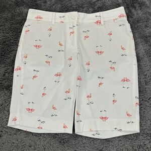 Talbots Shorts Womens 6P Petite (29x9) White Pink Flamingo Bermuda Stretch